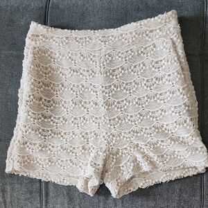 Express Cream High Waist Crochet Shorts